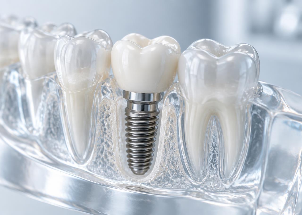 Model showing a single-tooth dental implant