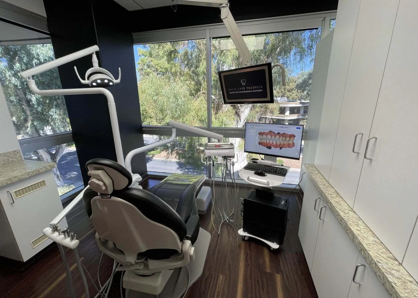 Dental chair and equipment in a clinic.